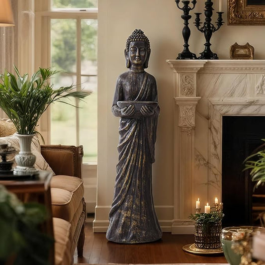 42" Extra-Large Buddha Outdoor Statue, Tall Zen Meditative Buddha Figures, Durable Weatherproof MGO Sculpture for Garden, Patio, Yard, Porch or Indoor, Gold-Black Antique Finish Home Decor Gift