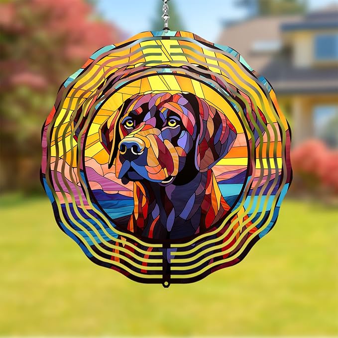 Labrador Retriever Wind Spinner Dog Memorial Gifts, Vibrant 3D Kinetic Aluminum Metal Yard Art, Loss of Dogs Sympathy Gifts, Hanging Outdoor Garden Decor, 8" Wind Sculptures for Patio, Porch (LR 5)