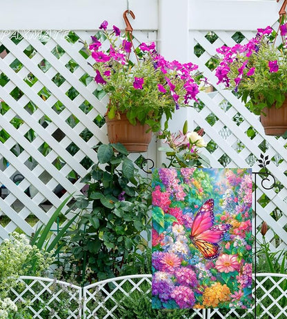 Spring Garden Flag for Outside 12x18 Inch Double Sided, Butterfly Flowers Small Yard Outdoor Flags for Seasonal Spring Summer Farmhouse Holiday Decoration