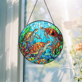 Sea Turtle Stained Glass SunCatcher Window Hanging Sea Turtle Gifts for Women Handmade Sun Catcher Decoration for Home Decor Gifts for Ocean Lover Sea Life Decor 7.87inch
