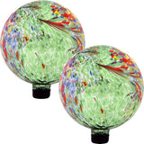 Sunnydaze 10-Inch Gazing Ball for Garden - Glass Gazing Globe for Outside - Garden Orb Yard Decor - Green Artistic - Set of 2