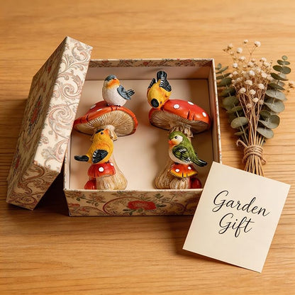 TERESA'S COLLECTIONS Garden Decor, Set of 2 Cute Birds and Mushrooms Garden Decor, Waterproof Resin Garden Statue, Birds Gift, Garden Gift for Women Mom, Indoor/Outdoor