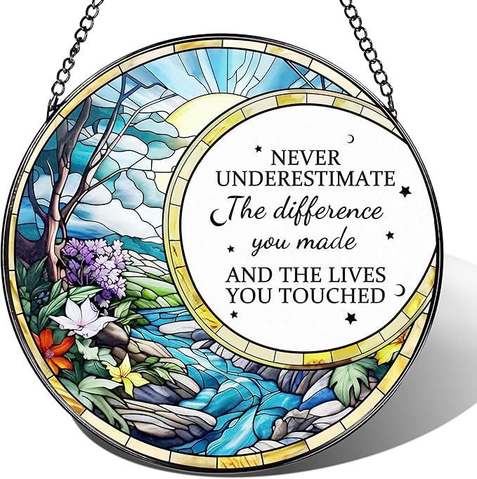 Thank You Gifts, Stained Glass Suncatcher Ornament, Window Hanging, Going Away/Goodbye, Appreciation, Retirement Gifts for Women, Men, Coworker, Boss, Friend | Retirement Party Decorations - Style L
