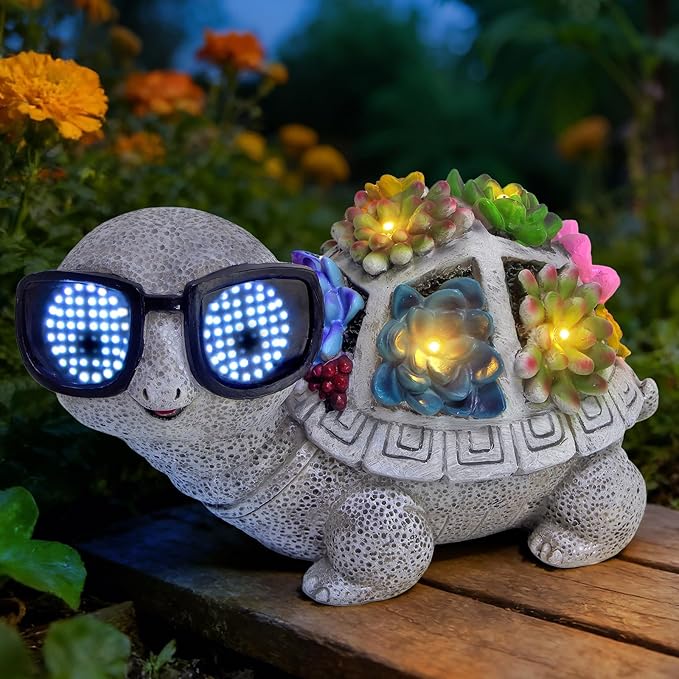 Solar Garden Statues Turtle with Succulent and LED Lights Birthday Gifts for Women Mom Grandma Outdoor Decor for Patio Backyard Yard Lawn Decoration Unique Housewarming Gifts