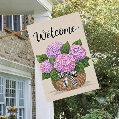 BlissYard Hello Spring Garden Flag Double Sided 12x18 Inch Hydrangea Basket Seasonal Welcome Small Flags For Outside Outdoor Decor Yard Farmhouse Holiday Spring Summer Decorations Yard Flags
