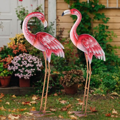 Natelf Pink Flamingo Yard Decorations, Metal Garden Statues and Sculptures, Standing Bird Lawn Ornaments for Patio Backyard Pond Decorations Set of 2