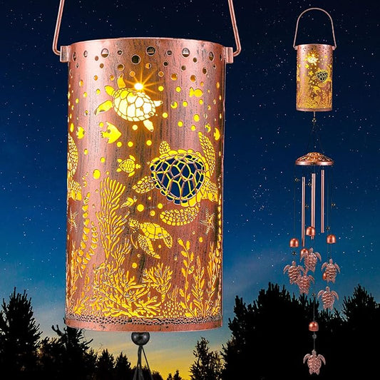 Retisee Sea Turtle Design Solar Wind Chimes Outdoor Metal Turtle Gifts Solar Light Windchimes Outside Indoors Christmas Decoration Birthday Gift for Home Lawn Porch Patio Garden Yard