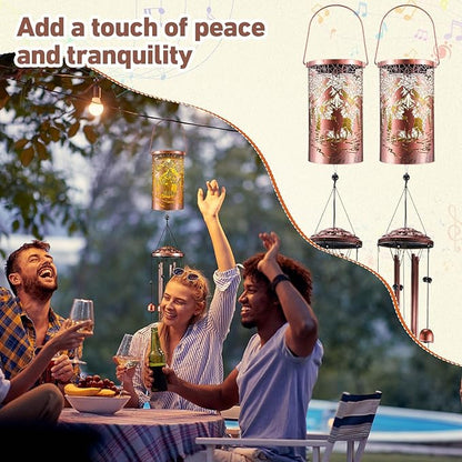 Retisee Deer Solar Wind Chimes Outdoor Metal Deer Gifts Solar Light Windchimes Outside Indoors Christmas Decoration Birthday Gift for Home Lawn Porch Patio Garden Yard