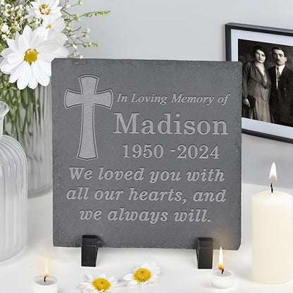 Personalized Memorial Stone Memorial Garden Stone - Sympathy Gifts for Loss of Dad, Mom or Loved One - Bereavement, Remembrance and Condolence Gift - Love You with All Our Hearts Square
