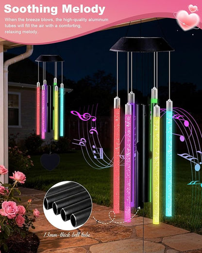 Nacome Solar Wind Chime Outdoor Indoor: Unique Gifts for Mom Grandma Women - Automatic LED Color Changing Light IP65 Waterproof Outside Decor for Garden Patio Balcony Porch(Black)