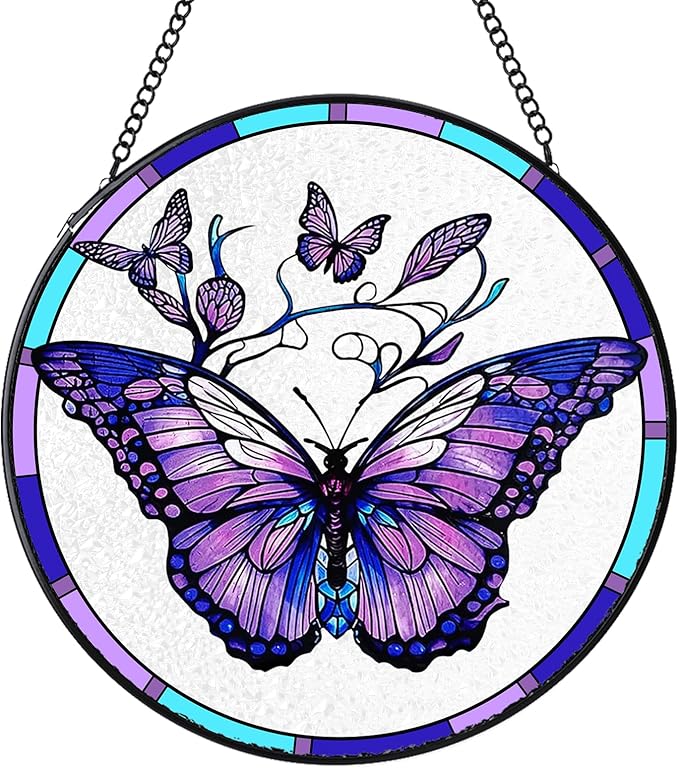 Stained Glass Suncatchers Window Hanging, Butterfly Sun Catchers Indoor Window Stained Glass Hanging Garden Decor, Birthday Gift for Mom Grandma Aunt Sister Bestie 6.3 in