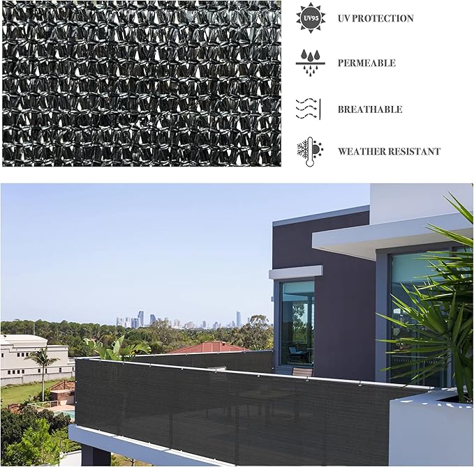 Alion Home Elegant Privacy Screen for Backyard Deck, Patio, Balcony, Fence, Pool, Porch, Railing - (3FT Height) Black (3' x 14')