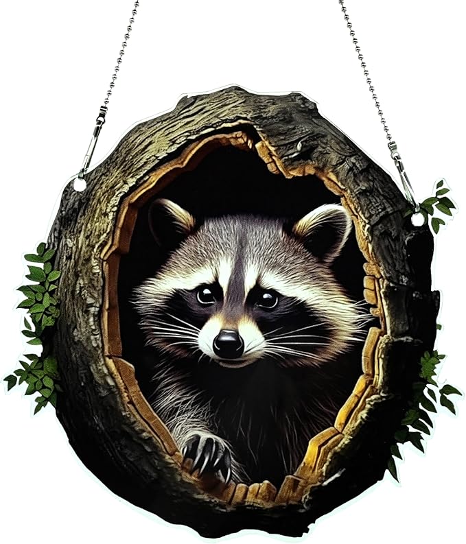 Little Raccoon Ornaments Colorful Window Hanging Decorations Home Wall Decor for Bedroom Patio Indoor Outdoor
