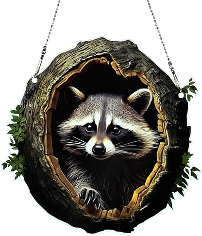 Little Raccoon Ornaments Colorful Window Hanging Decorations Home Wall Decor for Bedroom Patio Indoor Outdoor