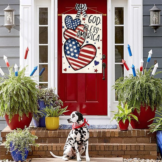 AVOIN colorlife God Bless America 4th of July Patriotic House Flag 28x40 Inch Double Sided Outside, American Stars and Stripes Memorial Day Yard Outdoor Decoration