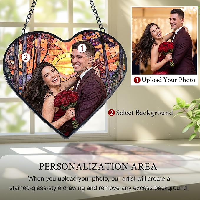 Personalized Couple Stained Glass Windows Hanging, Family Picture Suncatcher Ornament, Custom Photo Gift, Birthday Boyfriend Girlfriend Gifts