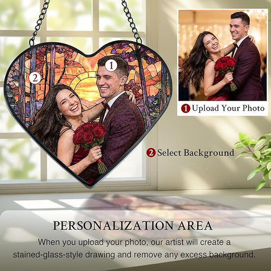 Personalized Couple Stained Glass Windows Hanging, Family Picture Suncatcher Ornament, Custom Photo Gift, Birthday Boyfriend Girlfriend Gifts