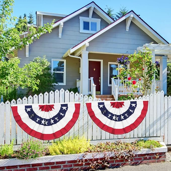 USA Pleated Fan Banner Patriotic Half Flag with Canvas Header and Brass Grommets for 4th of July Memorial Day Indoor Outdoor Decoration (3, 2x4 Feet)