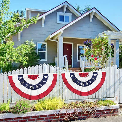 USA Pleated Fan Banner Patriotic Half Flag with Canvas Header and Brass Grommets for 4th of July Memorial Day Indoor Outdoor Decoration (3, 2x4 Feet)