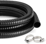 1 1/4 Inch Pond Tubing – 10ft Flexible PVC Corrugated Pond Hose with 2 Stainless Steel Hose Clamps, Kink-Proof Black Pump Tubing for Garden Ponds, Waterfalls, Filters & Drainage