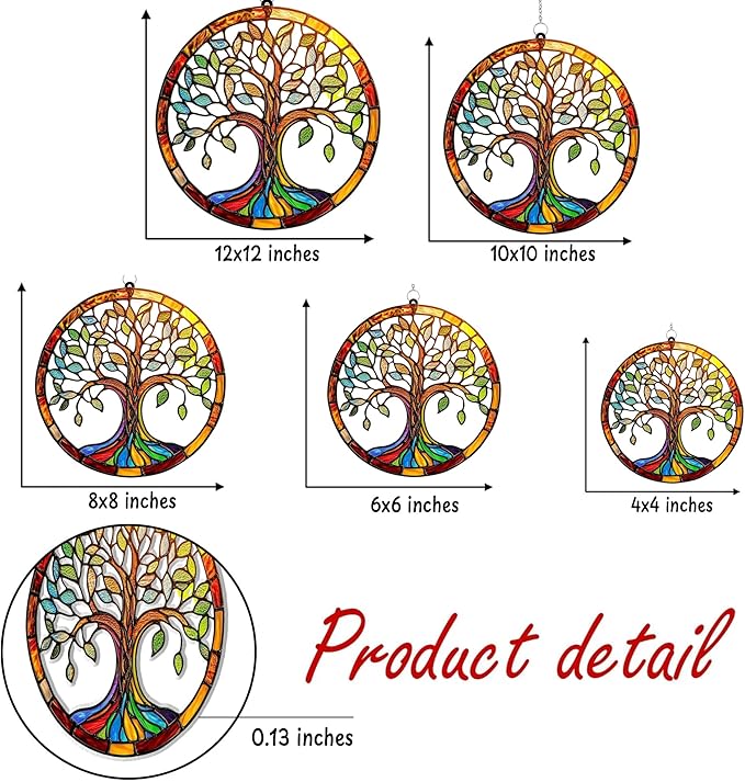 Tree of Life Acrylic Suncatcher, Boho Suncatchers for Window Hanging Ornament, Stained Glass Effect Indoor Outdoor Garden Decor for Bohemian Lover, Gifts for Mother's Day, Mom, Grandma, Wife, Women