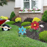 hogardeck Metal Flower Decorative Garden Stakes, 2 Pack 22" Outdoor Garden Decor with Shaking Flower Head Yard Stakes, Yard Art Spring Decorations for Patio Lawn (Blue & Red)