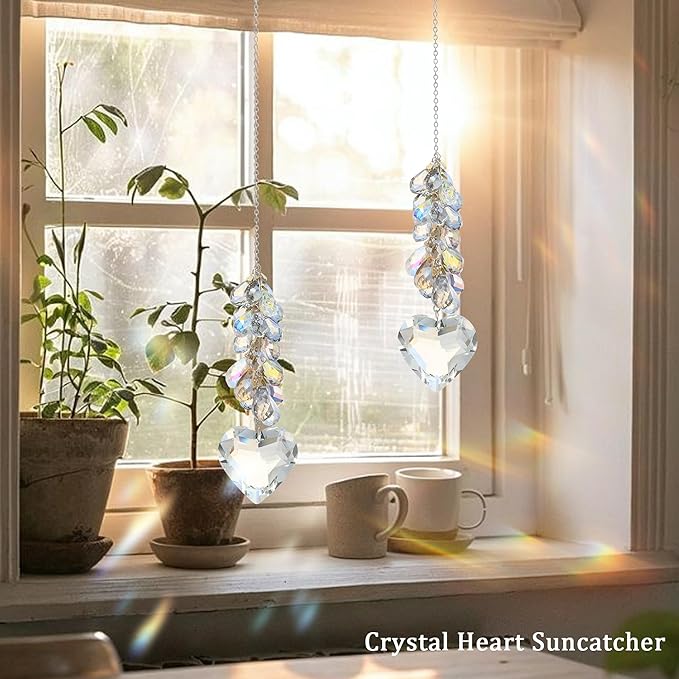 45mm Crystal Glass Heart Prisms Suncatcher Hanging Ornament Chakra Crystals Rainbow Maker with Colors Crystal Pendants for Home,Office,Garden Decoration (Heart)