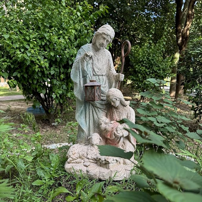 Holy Family Garden Statue Outdoor Sculpture H29inch Patio Yard Decorative Figurine Indoor Entryway Hallway Decoration