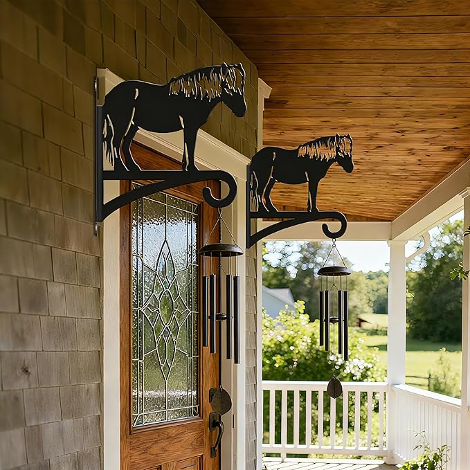 Pony Silhouette Plant Hanger Hook for Outdoor Indoor Hanging Plant Flower Fern Pot Lantern Bird Feeder- Rustic Country-Style Pony Decor,(8.27"x9.84", Black)