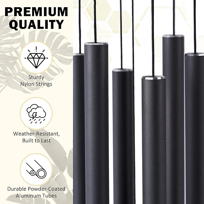 Vanquer Wind Chimes for Outside Deep Tone - 38'' Wind Chimes Outdoor Clearance, Deep Tone, Windchimes Outdoors, Memorial, Sympathy Gift, Garden Patio, Home Décor (Black)