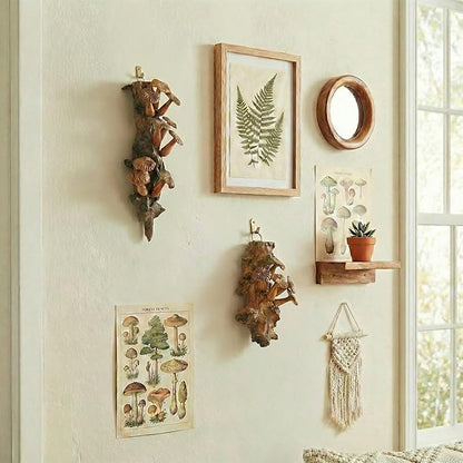 Curawood Wall Hanging Mushroom Decor - 11.8" x 5.9" Wooden Mushroom Wall Art - Handmade in Indonesia, Authentic Artisan Carving - Natural Toadstool Sculpture, Rustic Cottagecore Decorations for Home