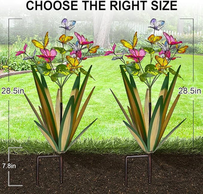 TOMBABY Garden Outdoor Butterfly Enlarge Thickened Wind Resistant Metal Agave Garden Art Metal Plant Country Sculpture Statue Decorations Ornaments Artificial Waterproof Butterflies(Light Green 2pcs)