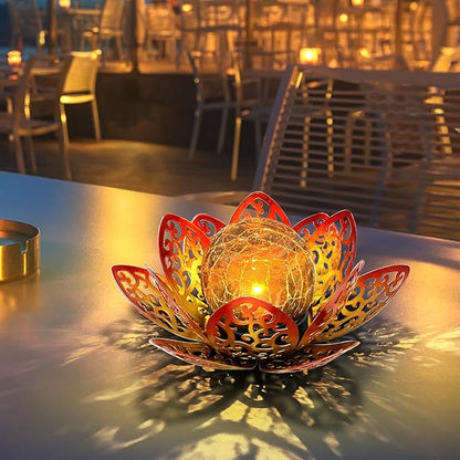 3 Pack Solar Lights Outdoor Garden 6.3 " Glass Lotus Lamp Waterproof LED Metal Flower Lights Outdoor Garden Table Decor for Outside Balcony, Patio, Deck, Porch, Walkway