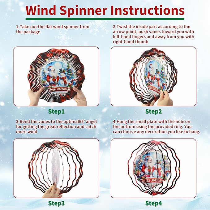 Christmas Wind Spinners Outdoor - Xmas Gifts for Women Mom Men, 3D Cute Snowman Santa Winter Wind Spinner for Yard Garden Decor, Hanging Kinetic Metal Wind Spinners 12 Inch