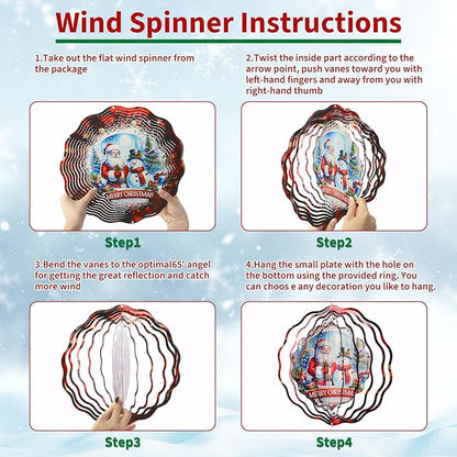 Christmas Wind Spinners Outdoor - Xmas Gifts for Women Mom Men, 3D Cute Snowman Santa Winter Wind Spinner for Yard Garden Decor, Hanging Kinetic Metal Wind Spinners 12 Inch