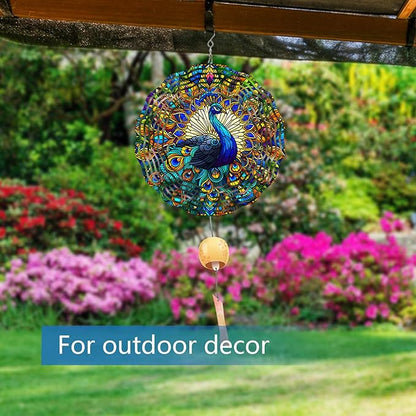 Peacock Wind Spinner, Hanging 3D Outdoor Wind Chimes, 10 inch Metal Wind Spinner for Outdoor & Indoor Decor, Yard Art Gift
