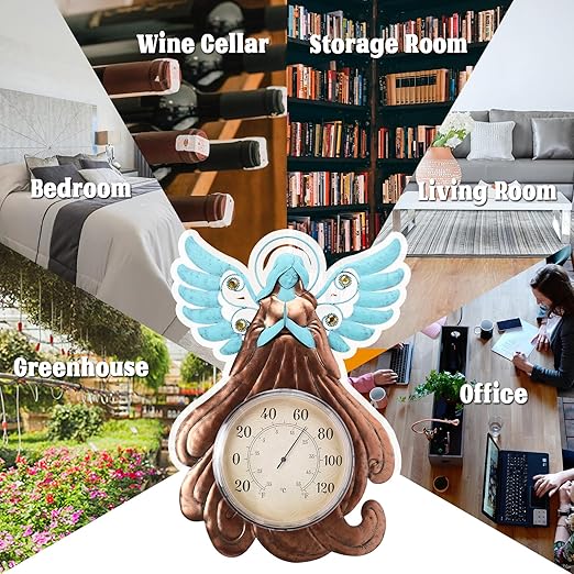 MUMTOP Indoor Outdoor Thermometer - Angel Wall Thermometer, Solar Lights Decorative Temperature Thermometer with Garden Stake for Patio, Room, Greenhouse, Outside Decor