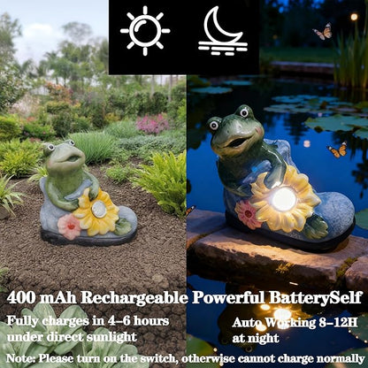WYQF501 Frog Solar Light Garden Decor- Waterproof Outdoor Design with LED Light, Funny Frog Statue Gifts for Women Mother's Day Housewarming Gift