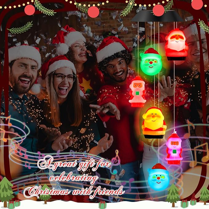GlikCeil Christmas Solar Wind Chimes 27.5inch Christmas Decorations Outside Waterproof Hanging LED for Yard, Porch, Patio, Party, Color Changing Lights
