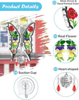 KY&BOSAM Butterfly Suncatcher for Windows Hangings Follow Your Dream Stained Glass Wind Chimes with Pressed Flower Heart Charm Birthday Gifts for Women Mother's Day Valentine's Christmas Home Decor