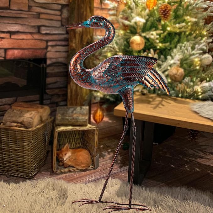 Natelf Garden Crane Statues for Outdoor Standing Patina Heron Decoy Yard Sculptures, Metal Bird Art Ornaments for Patio Lawn Pond Backyard Decorations