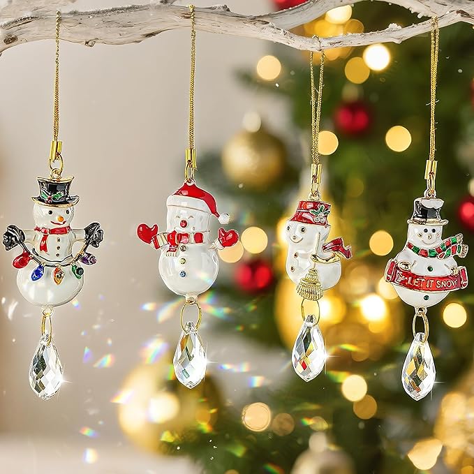 H&D HYALINE & DORA 4 Pcs Snowman Suncatcher Winter Snowman Hanging Suncatcher for Tree Hanging Crystal Crafts Holiday Decor Party Supplies