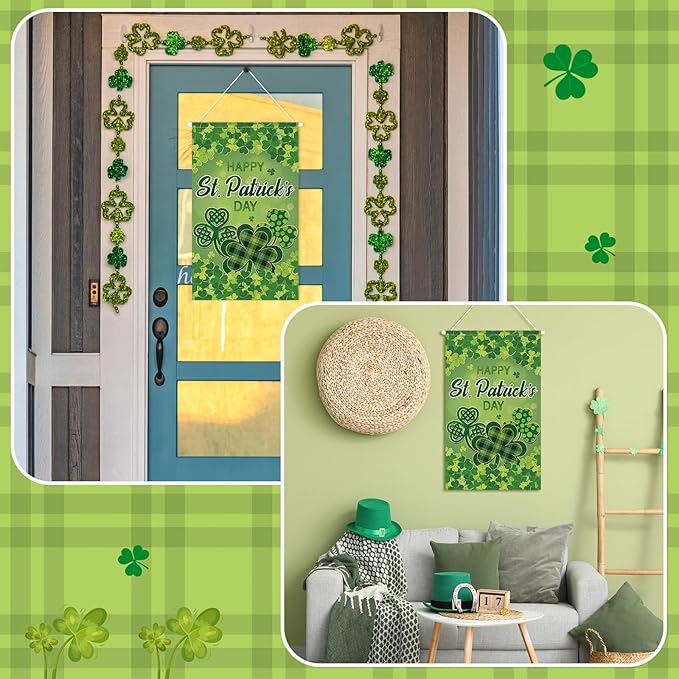 Tegeme 3 Pcs Happy St Patricks Door Decorations Easter Door Banner Hanger Sign Easter Hanging Flag Ornaments for Holiday Party Indoor Outdoor Decor 11.8 x 19.7 Inch