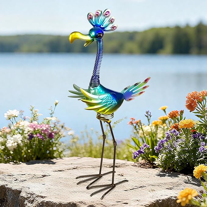 Vibrant Metal Flamingo Decor - Large Metal Yard Art - Outdoor Decoration Garden Statues - Standing Pink Flamingo for Yard, Elegant Flamingos Garden Sculpture & Gift for Women