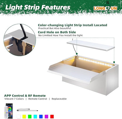 Longrun Pond Waterfall Box with Pump Kit, 304 Stainless Steel Pond Waterfall Spillway with 680 GPH 3000L/H Pump for Ponds, Pond Spillway Color-Changing LED Light Strip for Garden (11.8")