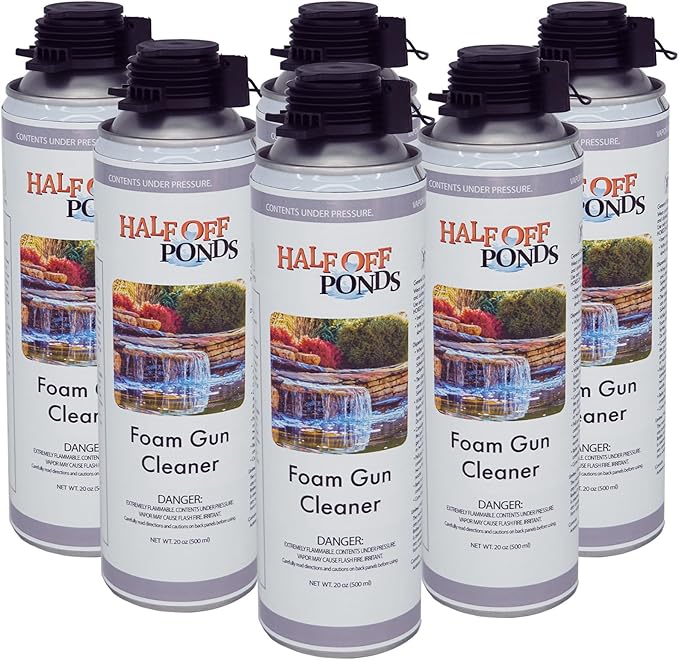 Half Off Ponds Waterfall Foam Gun Cleaner – 6 Pack 20oz Spray Solvent for Uncured Expanding Foam & Adhesive – Foam Dispenser Tool Cleaner for Ponds, Waterfalls & Landscape Rockwork