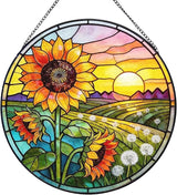 Sunflower Hanging Stained Glass for Windows, Sunflower Sun Catchers Indoor Window Glass Summer Floral Wall Art Hanging Decorations Mother's Day, Valentine's Day Ornaments Festival Gift 7.87"