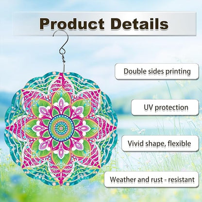 Wind Spinners Outdoor, Hanging Wind Spinner for Garden Decoration, 8 inch 3D Stainless Steel Metal Wind Sculpture for Indoor/Outdoor Decor, Mandala A