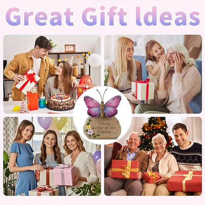 Solar LED Butterfly Garden Statue with Sparkling Light-Up Wings - Outdoor Yard Patio Decor Figurine, for Women Mom Grandma(Purple)