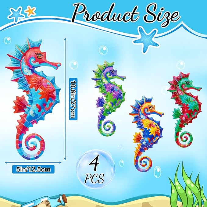 FaloStwer 4Pcs Metal Beach Wall Decor Art, 3D Lifelike Seahorse Wall Art Sculpture Hanging Decorations for Indoor Outdoor Garden Yard Living Room Bedroom Patio Balcony (Seahorse)